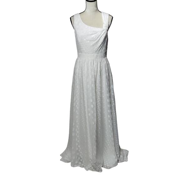 NWT Aidan Mattox Sz 10 White Dot Print Asymmetrical Wedding Dress Full Length - Picture 1 of 10